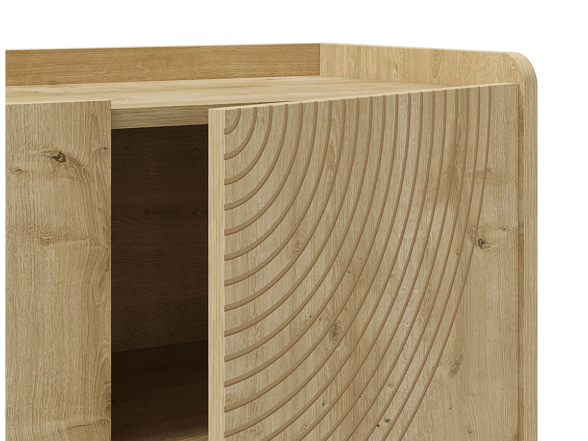 Buffet, commode rectangulaire aspect bois avec 3 portes coloris chêne - Longueur 140 x Profondeur 40 x Hauteur 80 cm