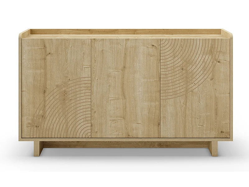 Buffet, commode rectangulaire aspect bois avec 3 portes coloris chêne - Longueur 140 x Profondeur 40 x Hauteur 80 cm