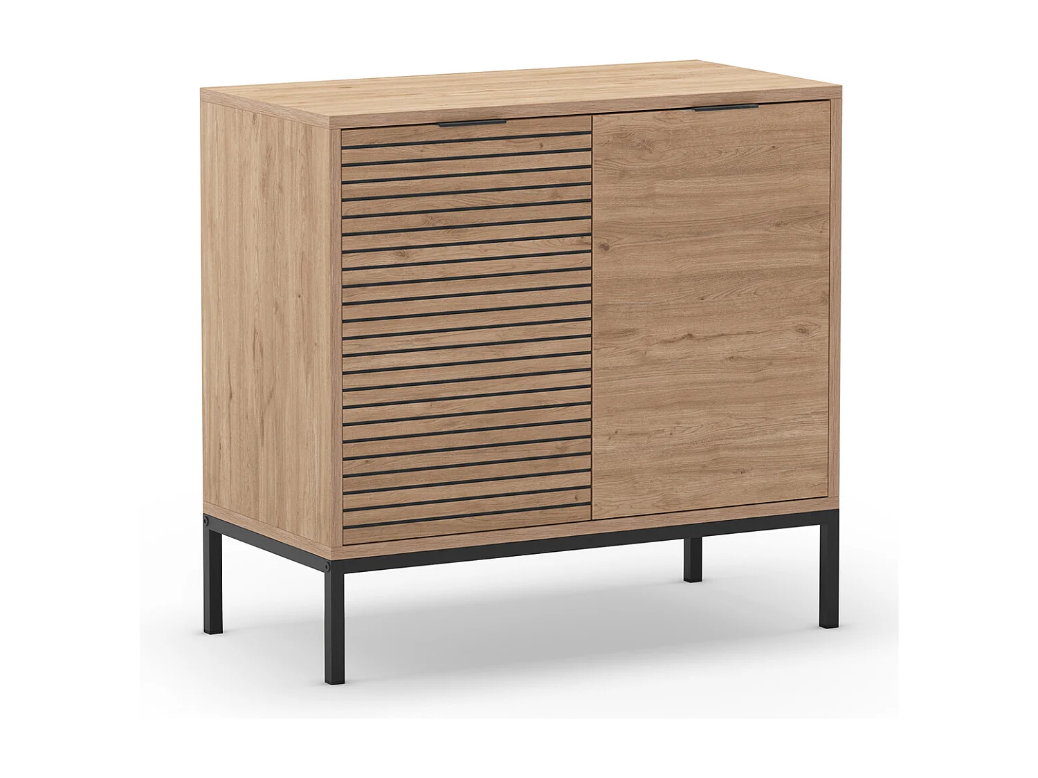 Buffet, meuble de rangement avec 2 portes aspect bois coloris naturel, pieds en métal coloris noir  - Longueur 80 x Profondeur 40 x Hauteur 80 cm