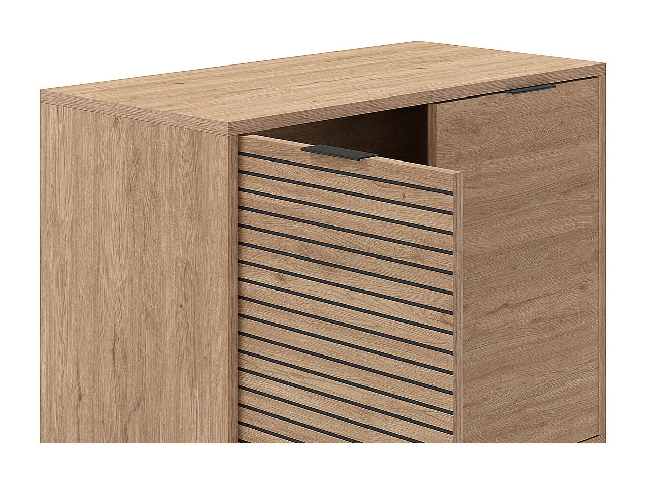 Buffet, meuble de rangement avec 2 portes aspect bois coloris naturel, pieds en métal coloris noir  - Longueur 80 x Profondeur 40 x Hauteur 80 cm