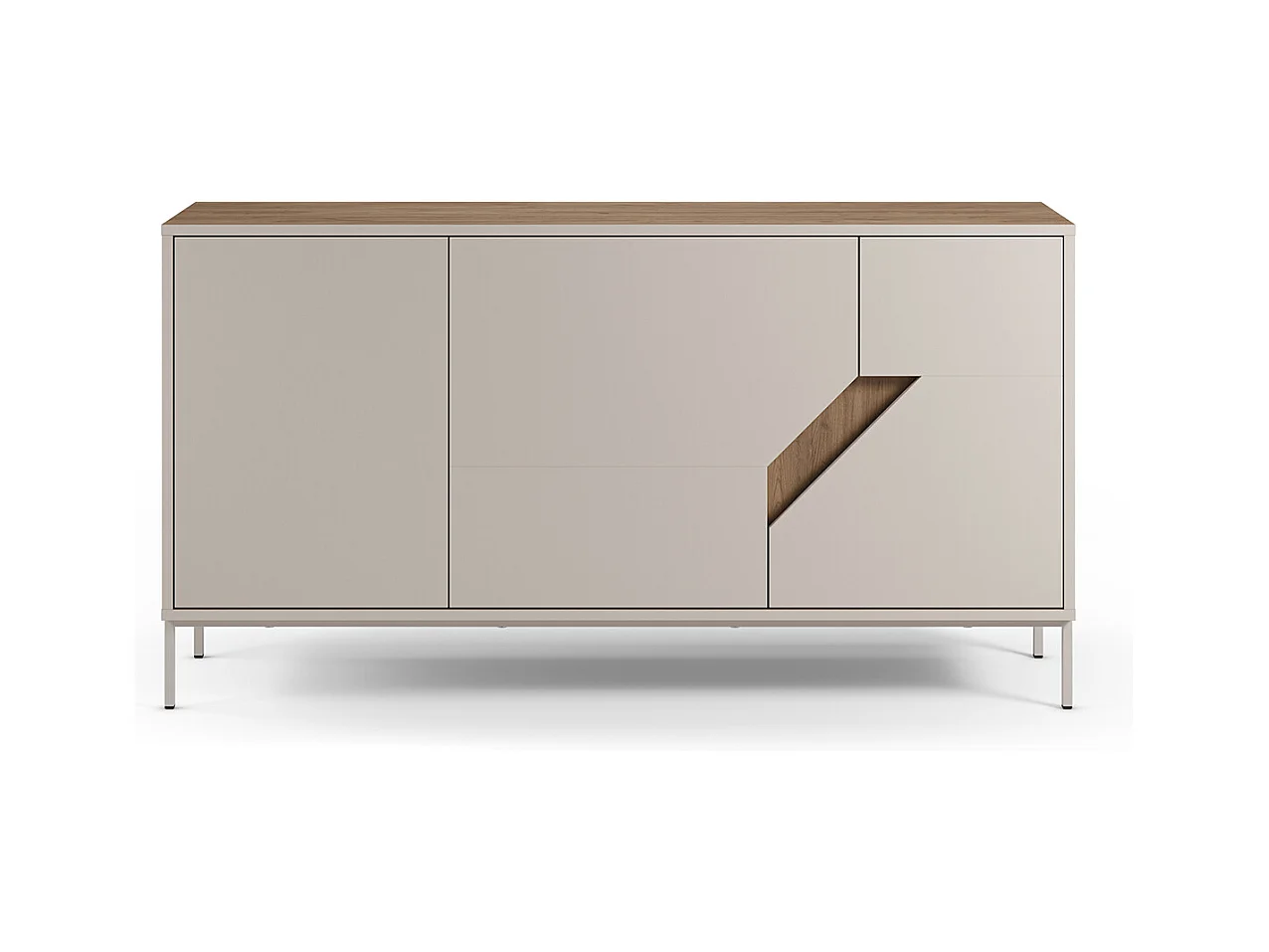 Buffet, commode de rangement avec 3 portes aspect bois coloris chêne, crème - Longueur 150 x Profondeur 40 x Hauteur 80 cm