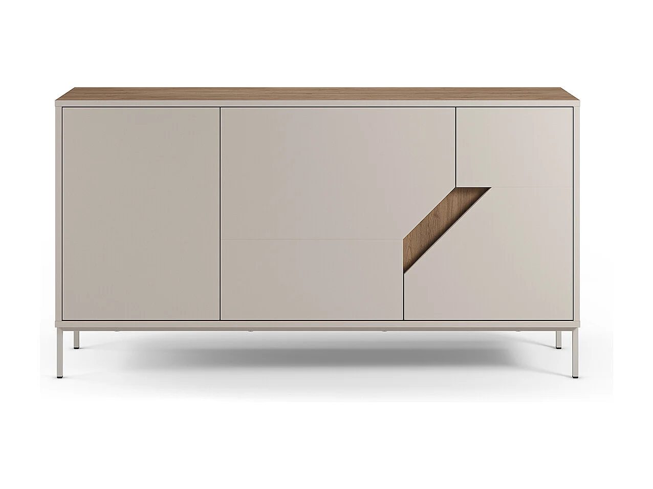 Buffet, commode de rangement avec 3 portes aspect bois coloris chêne, crème - Longueur 150 x Profondeur 40 x Hauteur 80 cm