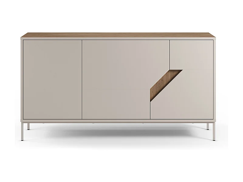 Buffet, commode de rangement avec 3 portes aspect bois coloris chêne, crème - Longueur 150 x Profondeur 40 x Hauteur 80 cm