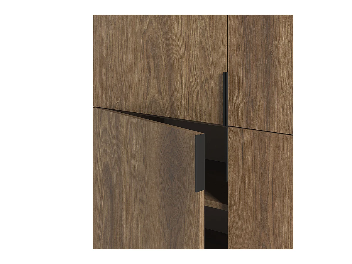 Buffet, meuble de rangement avec 4 portes aspect bois coloris chêne, pieds en métal coloris noir - Longueur 100 x Profondeur 40 x Hauteur 128 cm