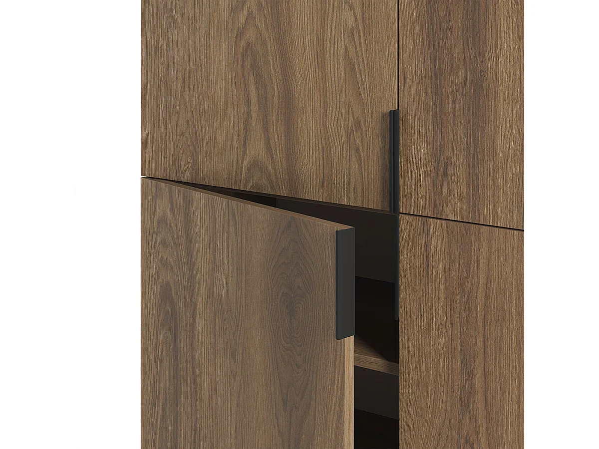 Buffet, meuble de rangement avec 4 portes aspect bois coloris chêne, pieds en métal coloris noir - Longueur 100 x Profondeur 40 x Hauteur 128 cm