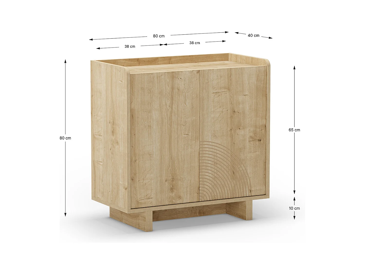 Buffet, meuble de rangement aspect bois avec 2 portes coloris chêne - Longueur 80 x Profondeur 40 x Hauteur 80 cm
