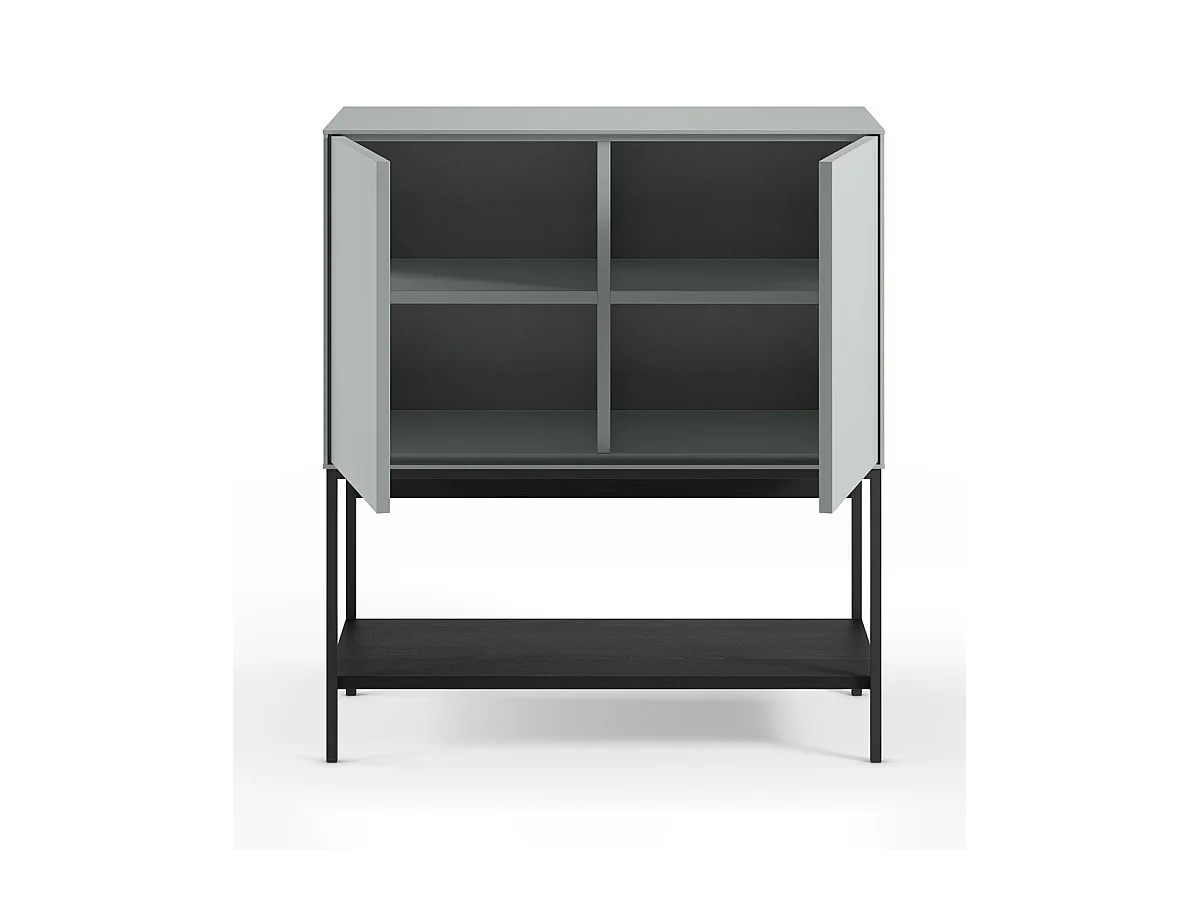 Buffet, meuble de rangement aspect bois avec 2 portes coloris Vert, pieds en métal noir   -Longueur 80 x Profondeur 40 x Hauteur 90 cm