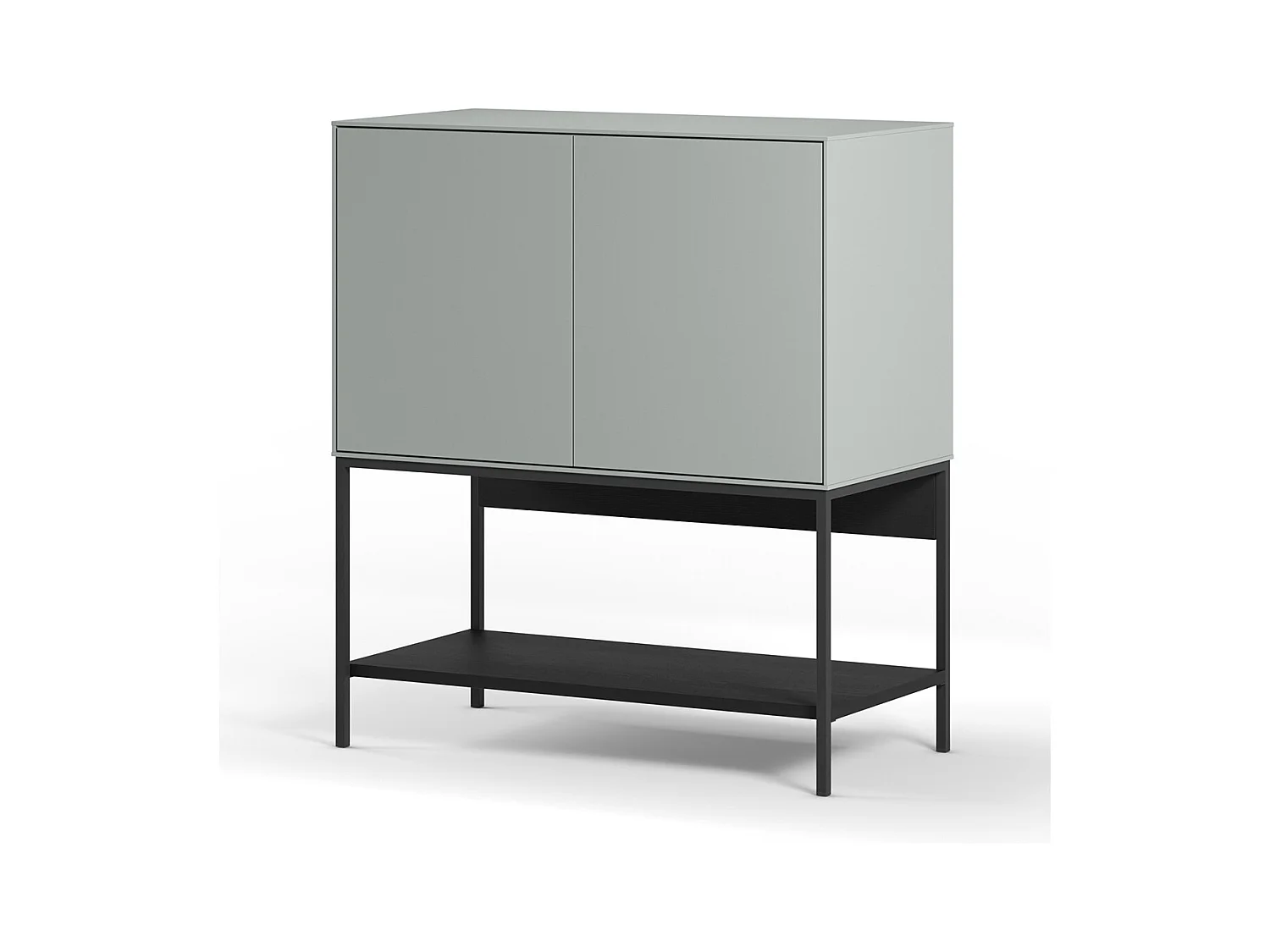 Buffet, meuble de rangement aspect bois avec 2 portes coloris Vert, pieds en métal noir   -Longueur 80 x Profondeur 40 x Hauteur 90 cm