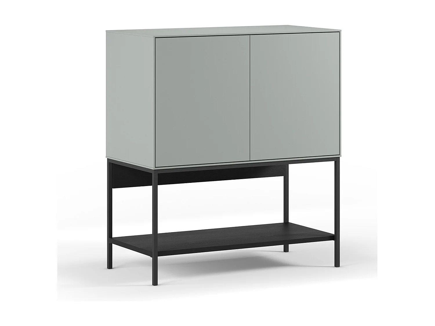 Buffet, meuble de rangement aspect bois avec 2 portes coloris Vert, pieds en métal noir   -Longueur 80 x Profondeur 40 x Hauteur 90 cm