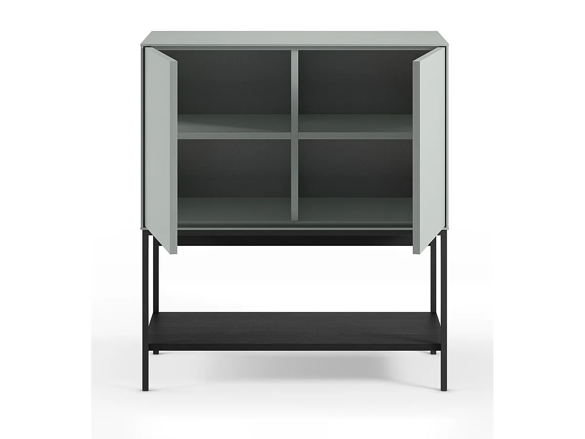 Buffet, meuble de rangement aspect bois avec 2 portes coloris Vert, pieds en métal noir   -Longueur 80 x Profondeur 40 x Hauteur 90 cm