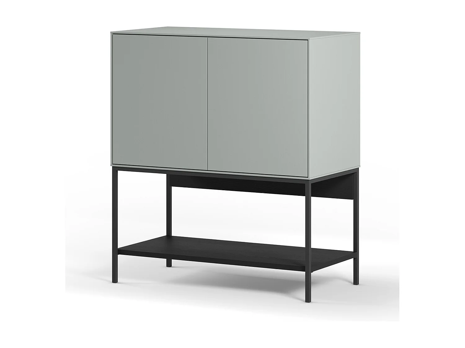 Buffet, meuble de rangement aspect bois avec 2 portes coloris Vert, pieds en métal noir   -Longueur 80 x Profondeur 40 x Hauteur 90 cm