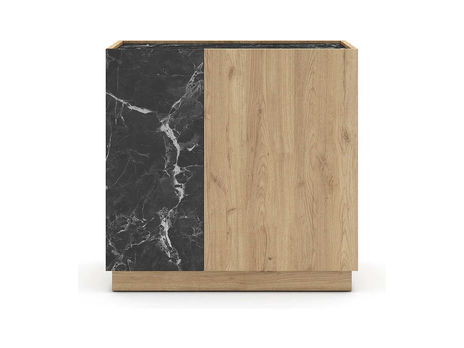 Buffet, meuble de rangement avec 2 portes aspect bois coloris naturel et effet marbre noir - Longueur 80 x Profondeur 41,80 x Hauteur 78,50 cm