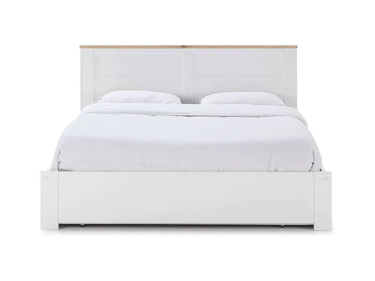 Lit adulte, lit double avec tiroirs coloris blanc, couchage 160 x 200 cm - Longueur 208 x Profondeur 173 x Hauteur 100 cm