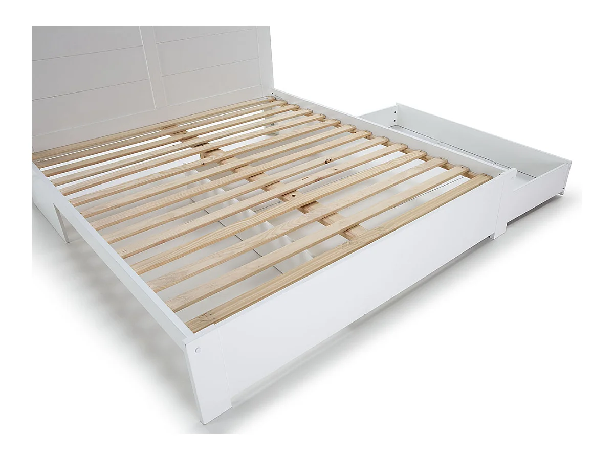 Lit adulte, lit double avec tiroirs coloris blanc, couchage 160 x 200 cm - Longueur 208 x Profondeur 173 x Hauteur 100 cm