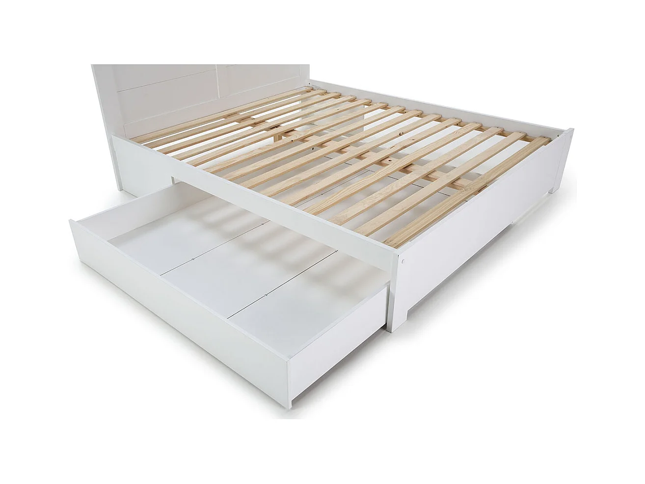 Lit adulte, lit double avec tiroirs coloris blanc, couchage 160 x 200 cm - Longueur 208 x Profondeur 173 x Hauteur 100 cm