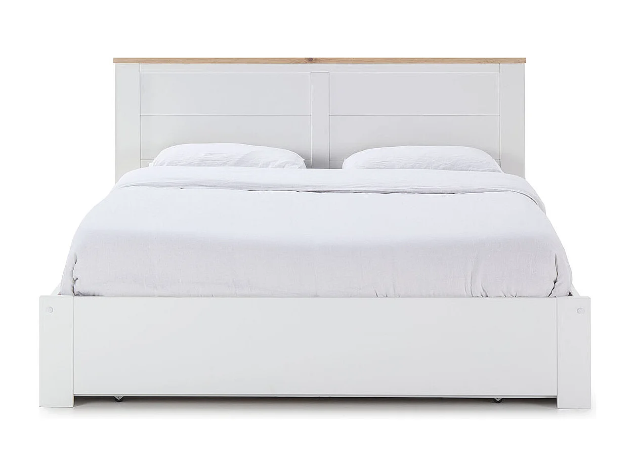 Lit adulte, lit double avec tiroirs coloris blanc, couchage 160 x 200 cm - Longueur 208 x Profondeur 173 x Hauteur 100 cm