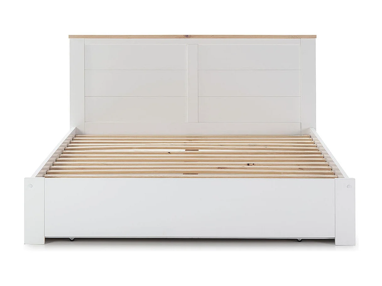 Lit adulte, lit double avec tiroirs coloris blanc, couchage 160 x 200 cm - Longueur 208 x Profondeur 173 x Hauteur 100 cm