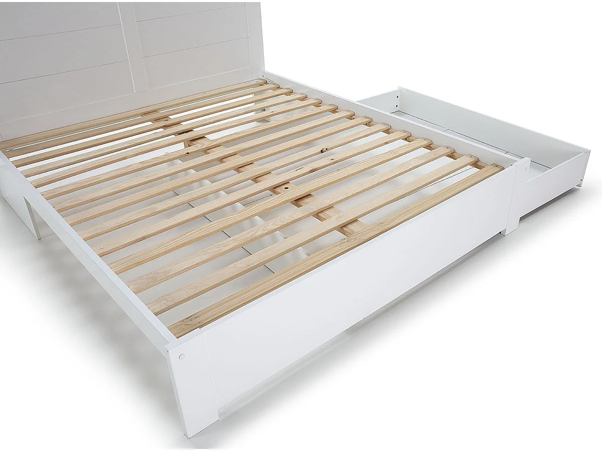 Lit adulte, lit double avec tiroirs coloris blanc, couchage 160 x 200 cm - Longueur 208 x Profondeur 173 x Hauteur 100 cm