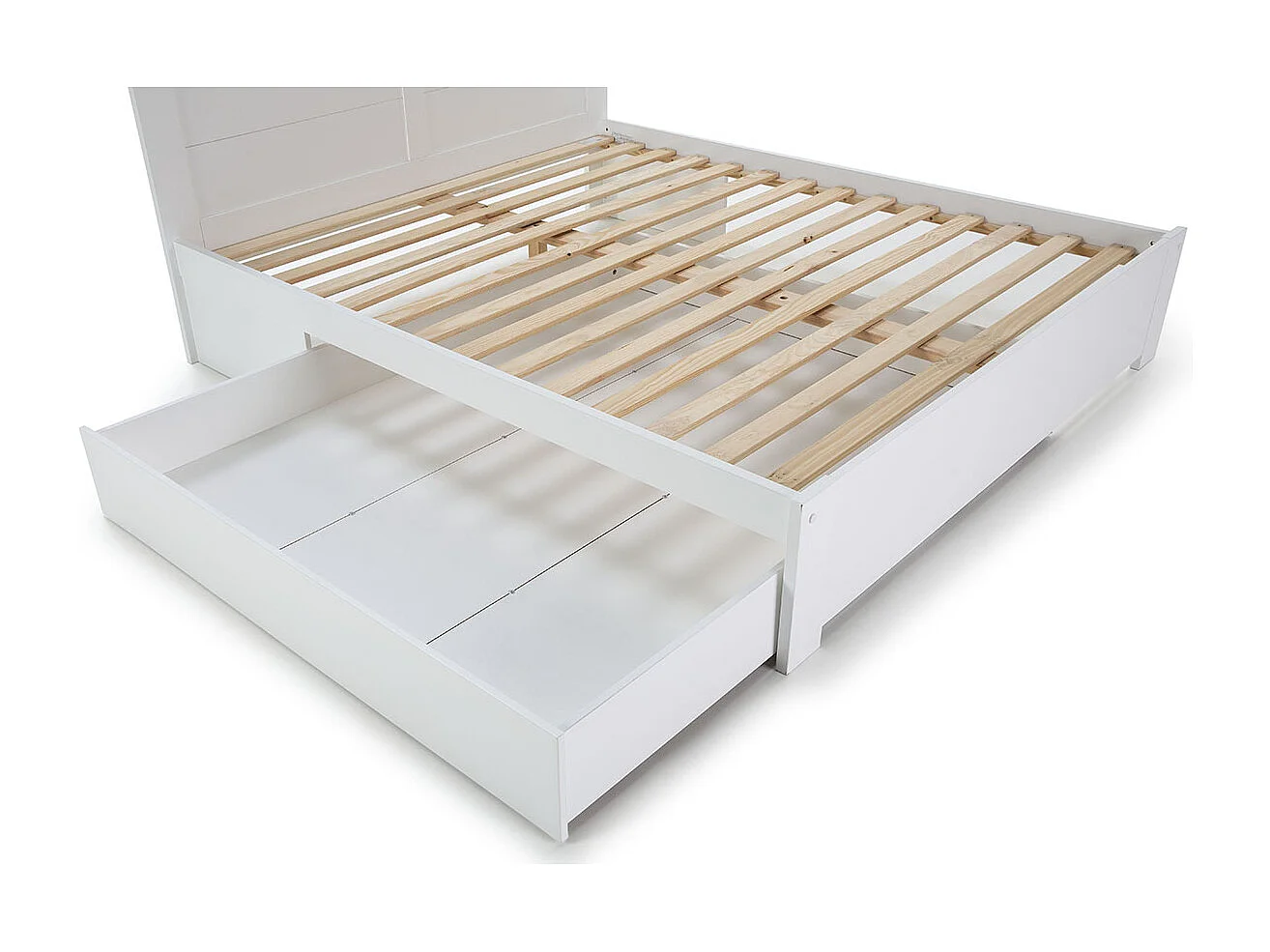 Lit adulte, lit double avec tiroirs coloris blanc, couchage 160 x 200 cm - Longueur 208 x Profondeur 173 x Hauteur 100 cm