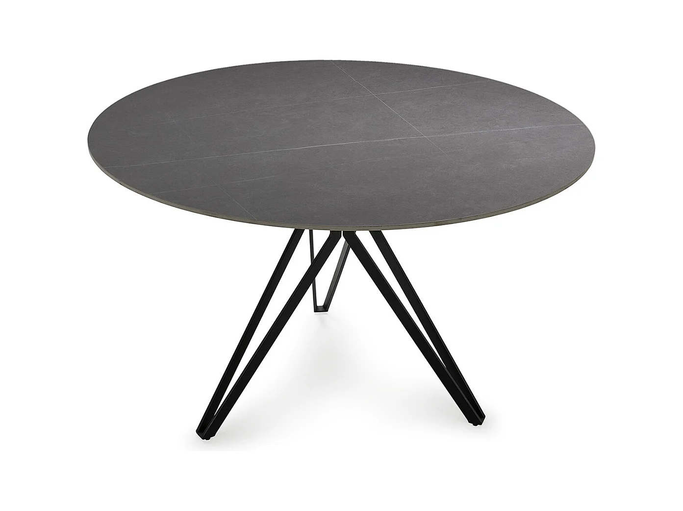 Table à manger, table de repas ronde en Pierre frittée effet marbre gris clair, pieds en métal noir - diamètre 120 x Hauteur 76 cm