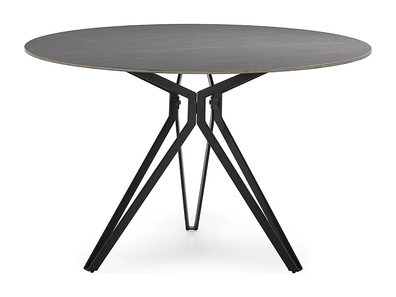Table à manger, table de repas ronde en Pierre frittée effet marbre gris clair, pieds en métal noir - diamètre 120 x Hauteur 76 cm