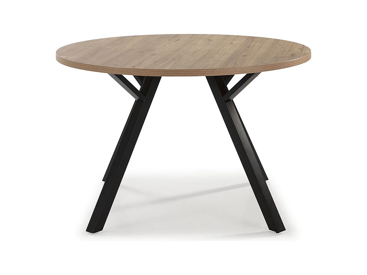Table à manger, table de repas ronde aspect bois naturel et pieds en métal noir - diamètre 120 x Hauteur 77 cm