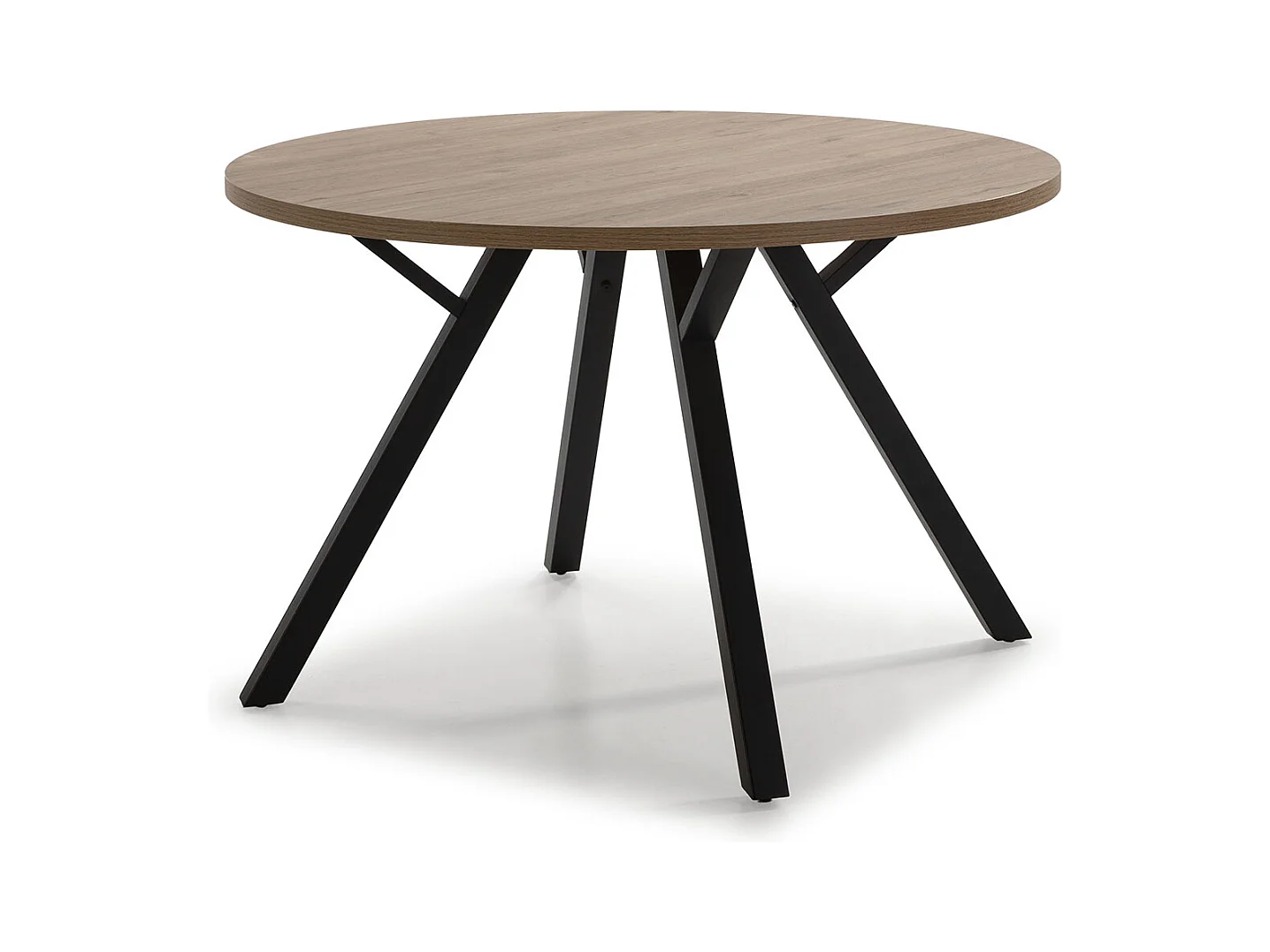 Table à manger, table de repas ronde aspect bois naturel et pieds en métal noir - diamètre 120 x Hauteur 77 cm