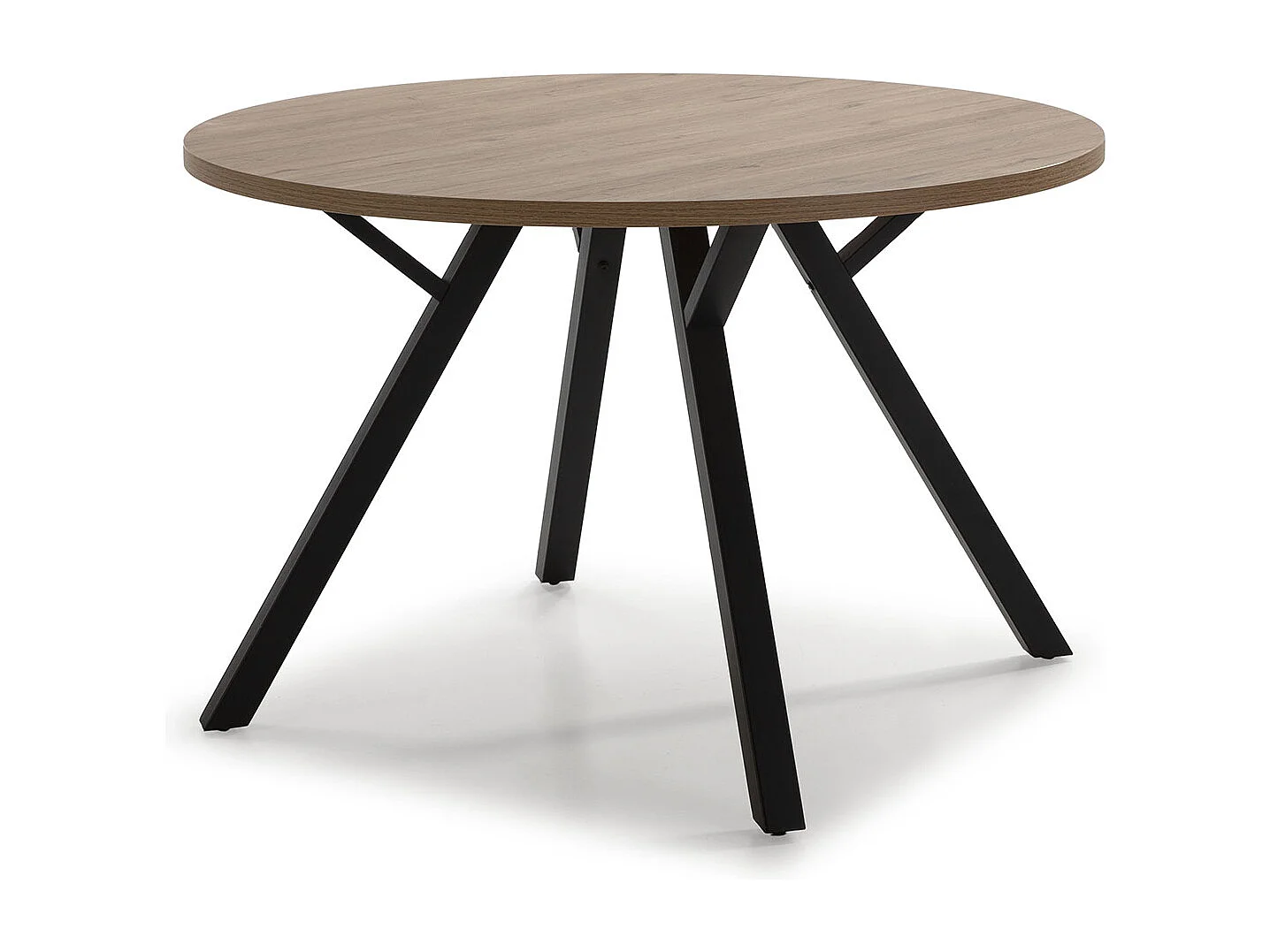 Table à manger, table de repas ronde aspect bois naturel et pieds en métal noir - diamètre 120 x Hauteur 77 cm