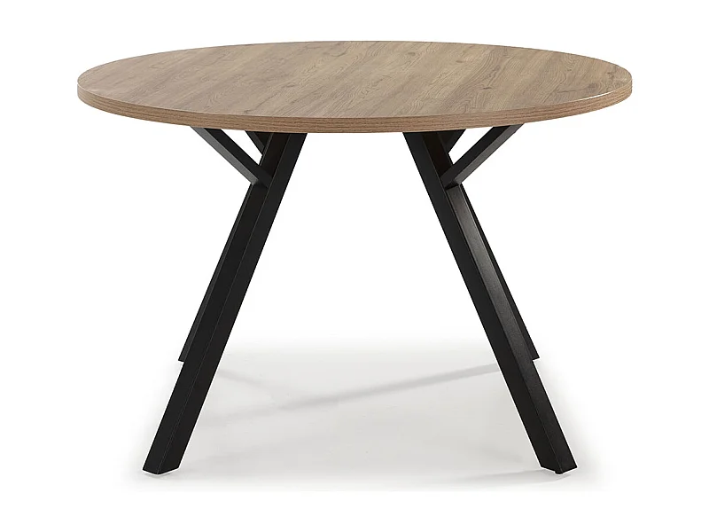 Table à manger, table de repas ronde aspect bois naturel et pieds en métal noir - diamètre 120 x Hauteur 77 cm