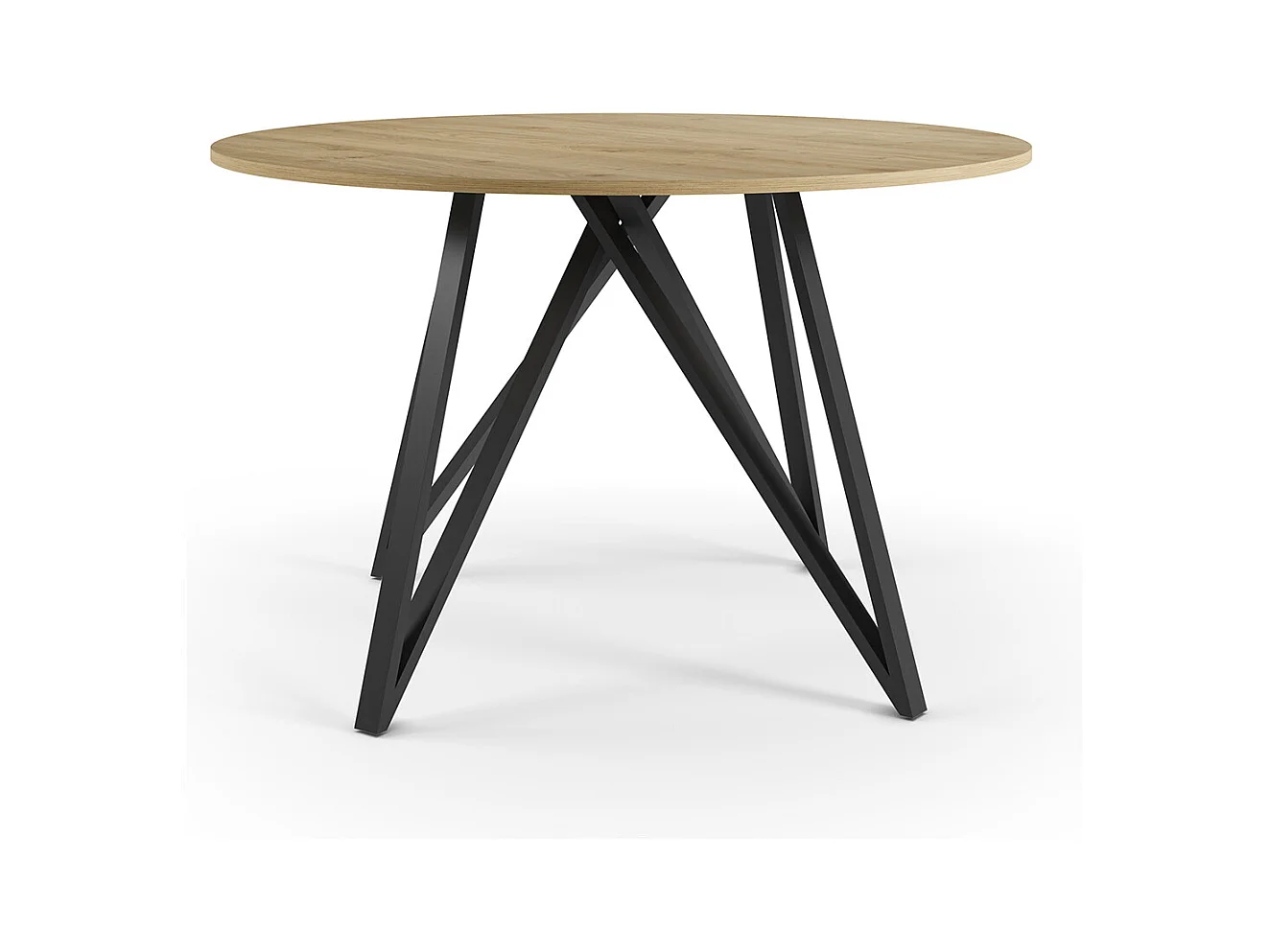 Table à manger, table de repas ronde aspect bois coloris chêne, pieds en métal noir - diamètre 120 x Hauteur 75 cm