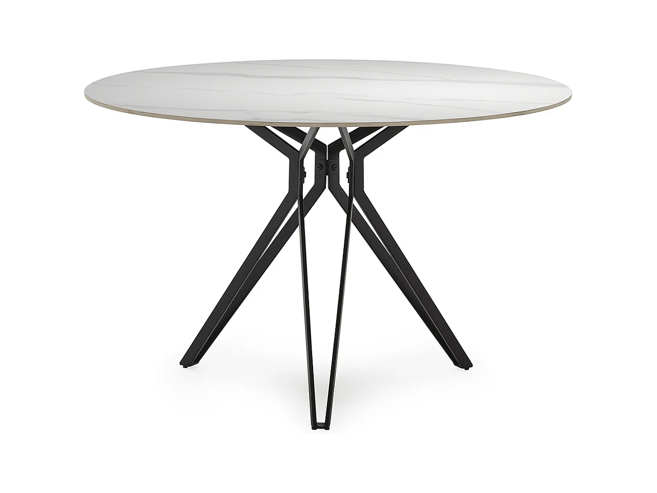 Table à manger, table de repas ronde en Pierre frittée effet marbre blanc, pieds en métal noir - diamètre 120 x Hauteur 76 cm