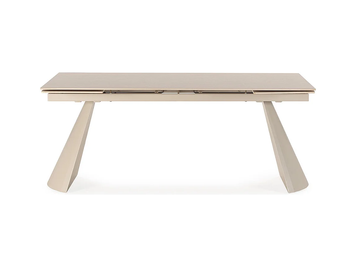Table à manger, table de repas rectangulaire extensible en pierre fritté, pieds en métal coloris crème - Longueur 180-260 x Profondeur 90 x Hauteur 76 cm