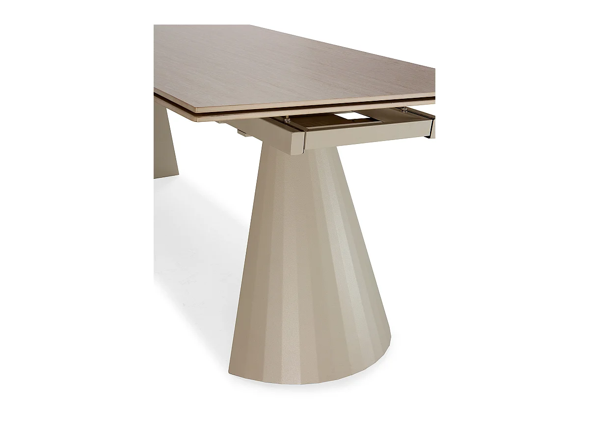 Table à manger, table de repas rectangulaire extensible en pierre fritté, pieds en métal coloris crème - Longueur 180-260 x Profondeur 90 x Hauteur 76 cm