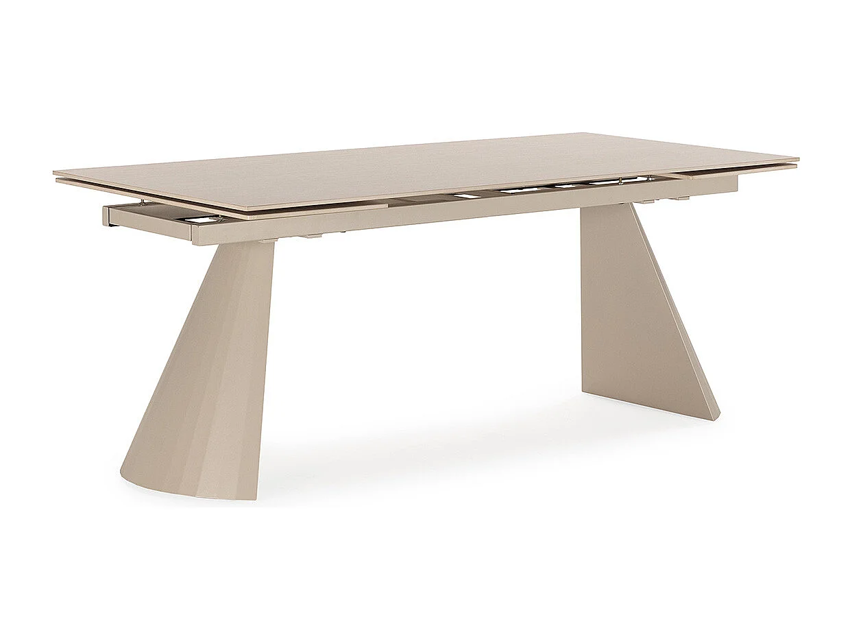 Table à manger, table de repas rectangulaire extensible en pierre fritté, pieds en métal coloris crème - Longueur 180-260 x Profondeur 90 x Hauteur 76 cm