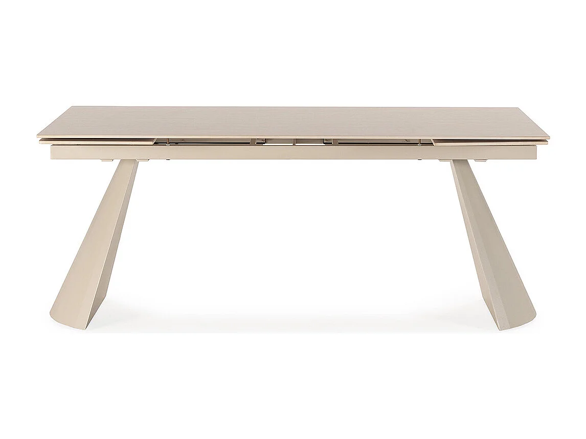 Table à manger, table de repas rectangulaire extensible en pierre fritté, pieds en métal coloris crème - Longueur 180-260 x Profondeur 90 x Hauteur 76 cm