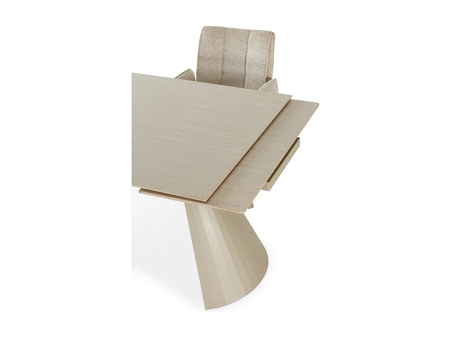 Table à manger, table de repas rectangulaire extensible en pierre fritté, pieds en métal coloris crème - Longueur 180-260 x Profondeur 90 x Hauteur 76 cm