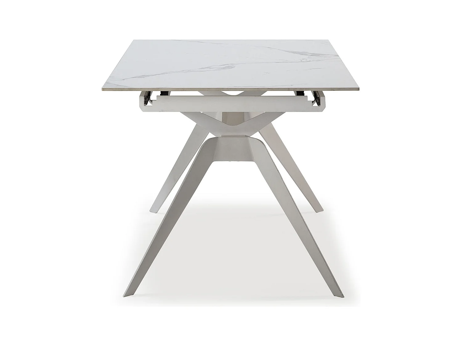 Table à manger, table de repas extensible en céramique coloris blanc, pieds en métal blanc - Longueur 160-220 x Profondeur 90 x Hauteur 76 cm