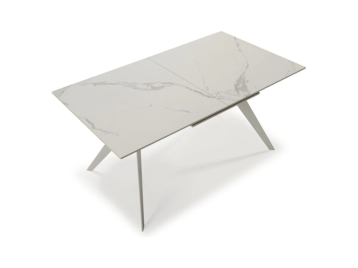 Table à manger, table de repas extensible en céramique coloris blanc, pieds en métal blanc - Longueur 160-220 x Profondeur 90 x Hauteur 76 cm
