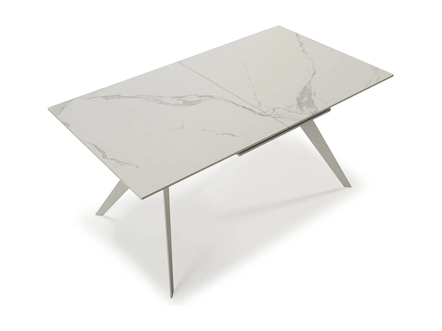 Table à manger, table de repas extensible en céramique coloris blanc, pieds en métal blanc - Longueur 160-220 x Profondeur 90 x Hauteur 76 cm