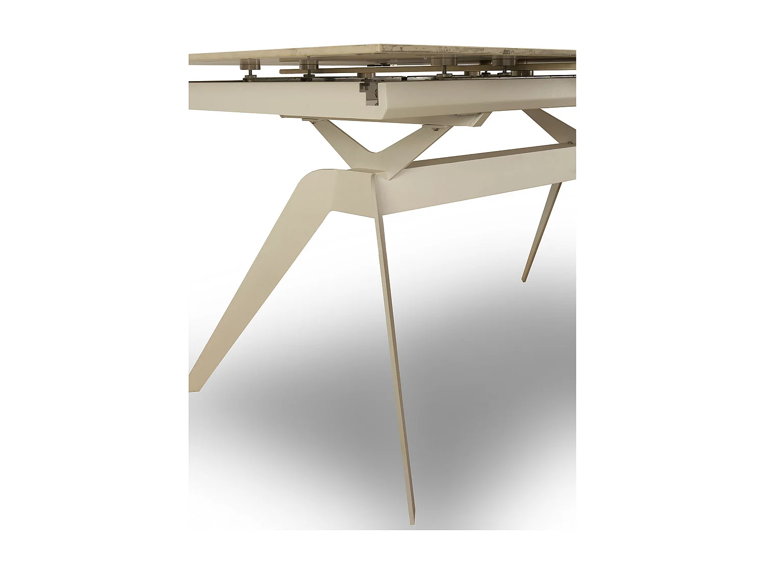 Table à manger, table de repas extensible en céramique coloris blanc, pieds en métal blanc - Longueur 160-220 x Profondeur 90 x Hauteur 76 cm
