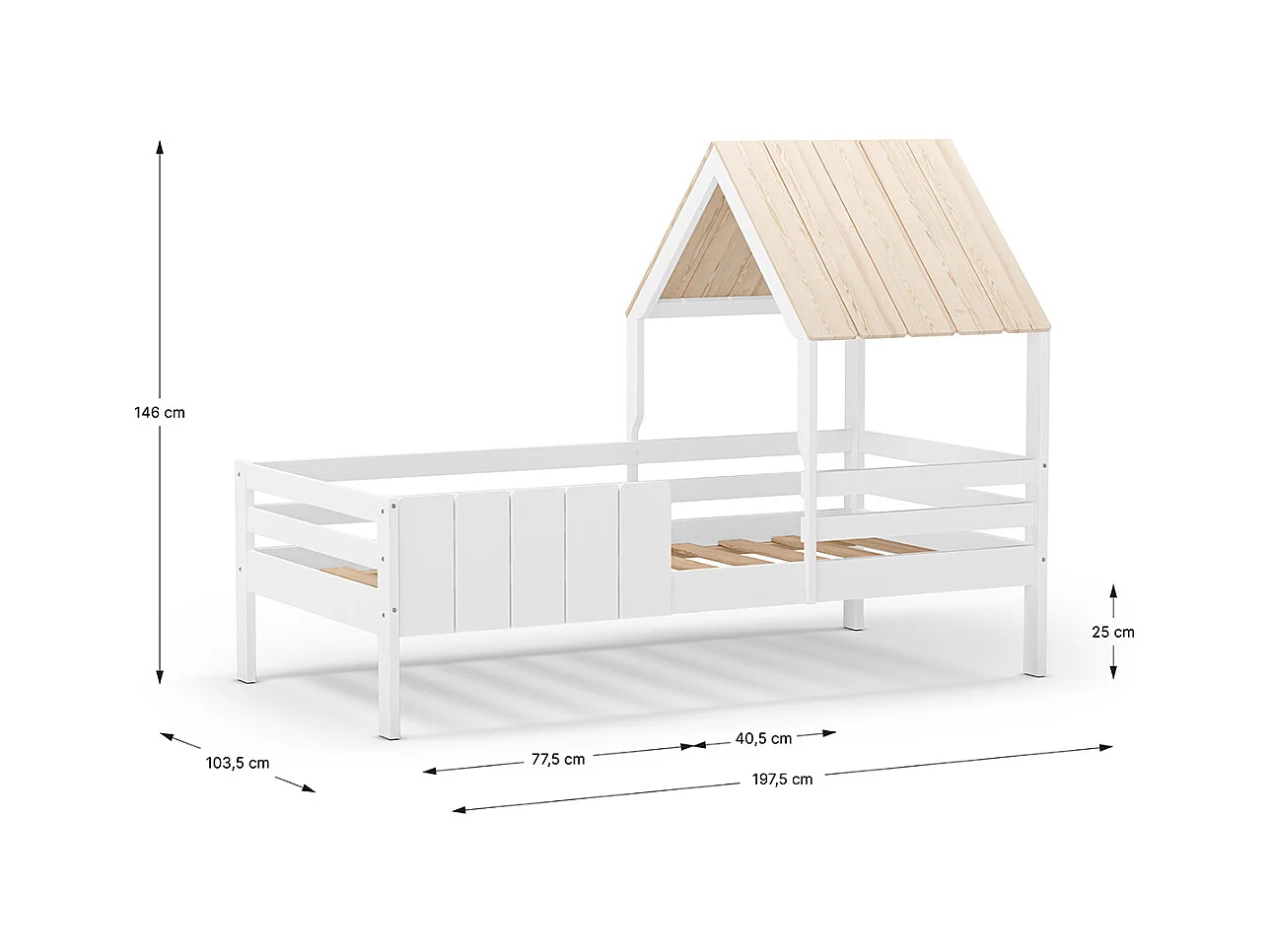 Lit cabane pour enfant coloris blanc, couchage 90 x 190 cm - Longueur 201 x Profondeur 114 x Hauteur 151 cm