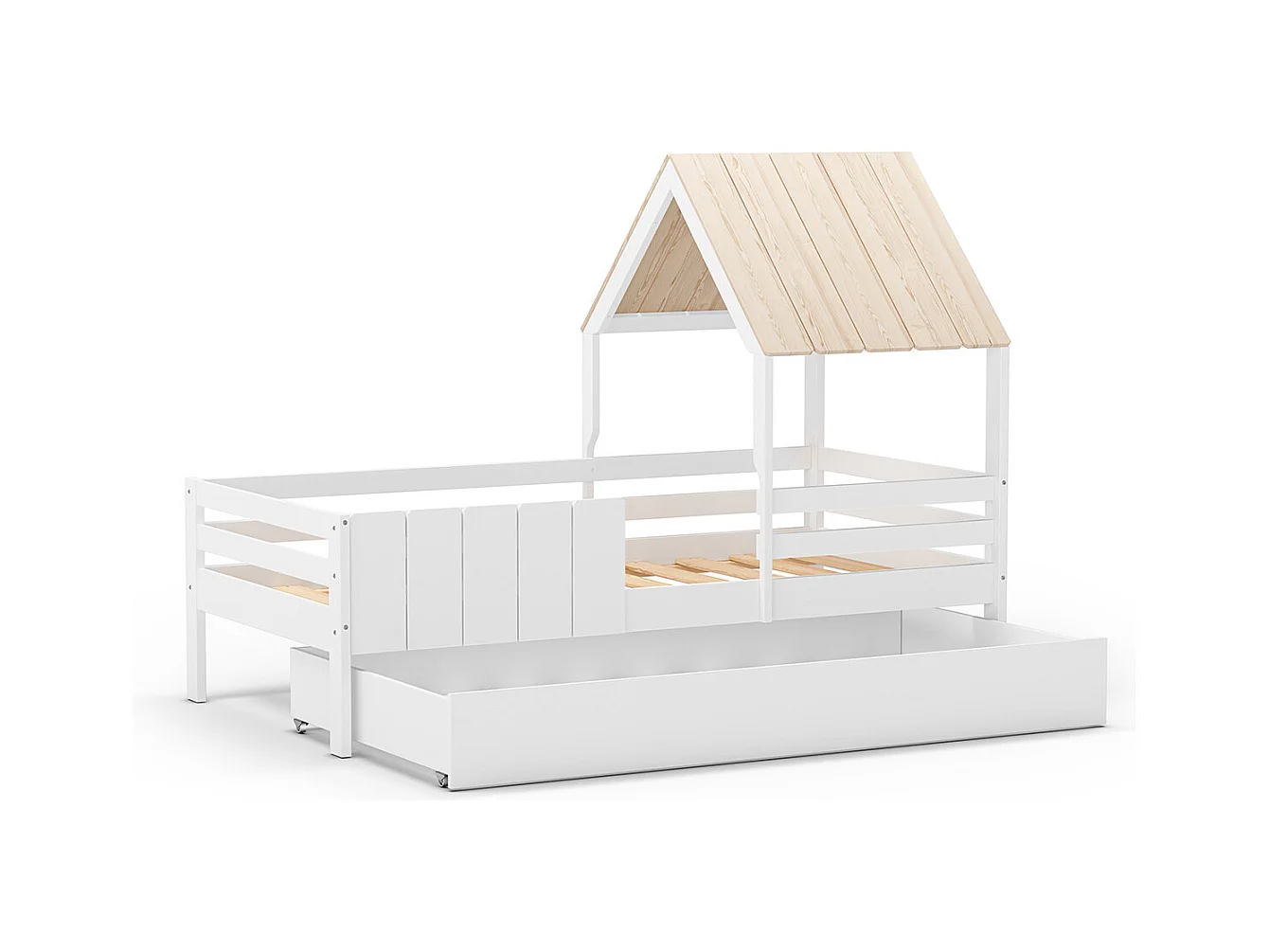 Lit cabane pour enfant coloris blanc, couchage 90 x 190 cm - Longueur 201 x Profondeur 114 x Hauteur 151 cm