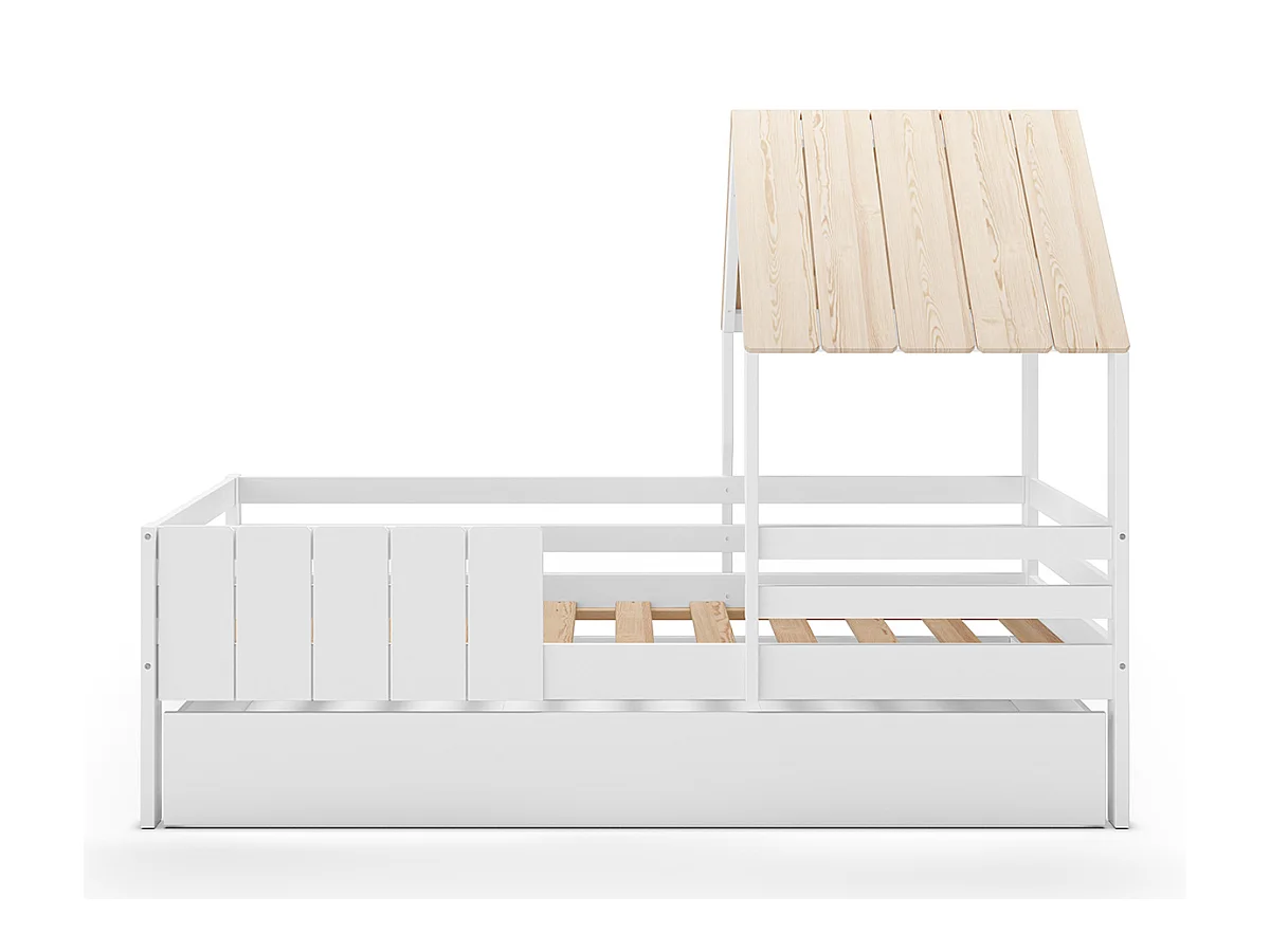 Lit cabane pour enfant coloris blanc, couchage 90 x 190 cm - Longueur 201 x Profondeur 114 x Hauteur 151 cm