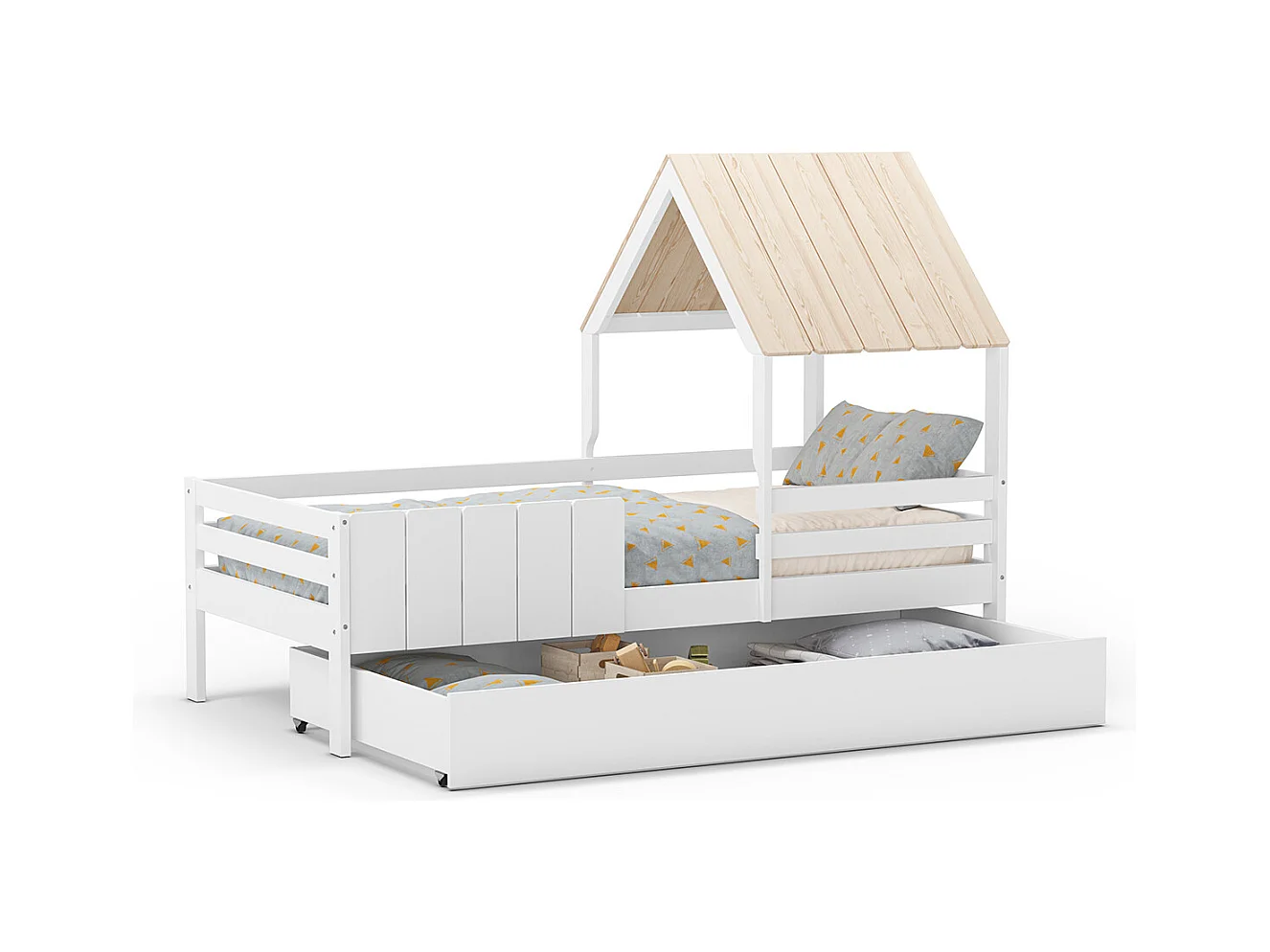 Lit cabane pour enfant coloris blanc, couchage 90 x 190 cm - Longueur 201 x Profondeur 114 x Hauteur 151 cm