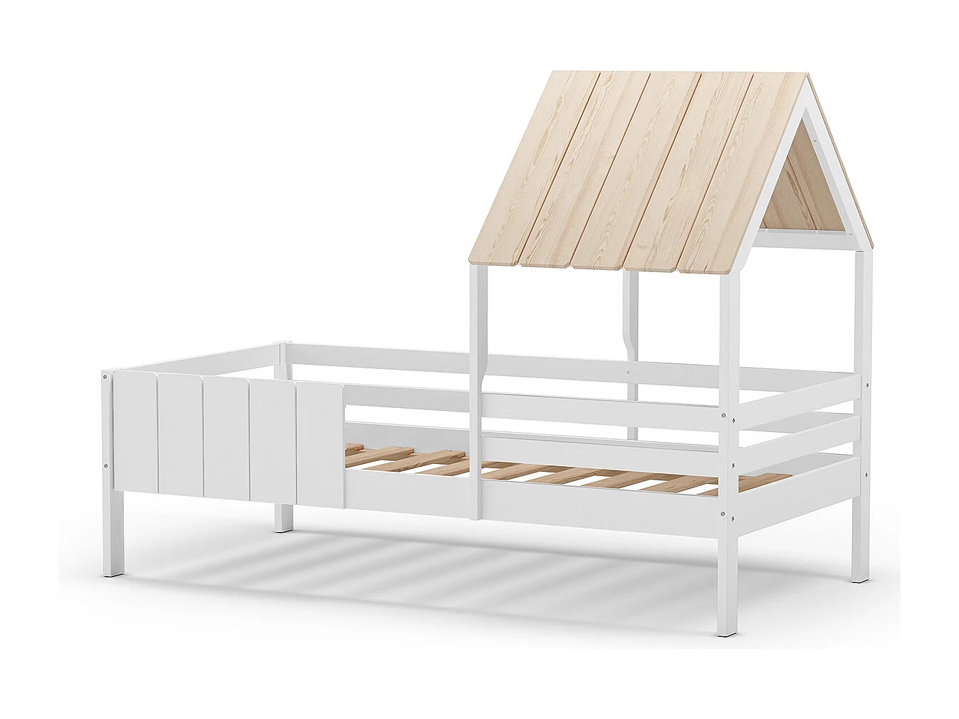 Lit cabane pour enfant coloris blanc, couchage 90 x 190 cm - Longueur 201 x Profondeur 114 x Hauteur 151 cm
