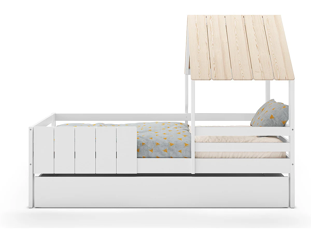 Lit cabane pour enfant coloris blanc, couchage 90 x 190 cm - Longueur 201 x Profondeur 114 x Hauteur 151 cm