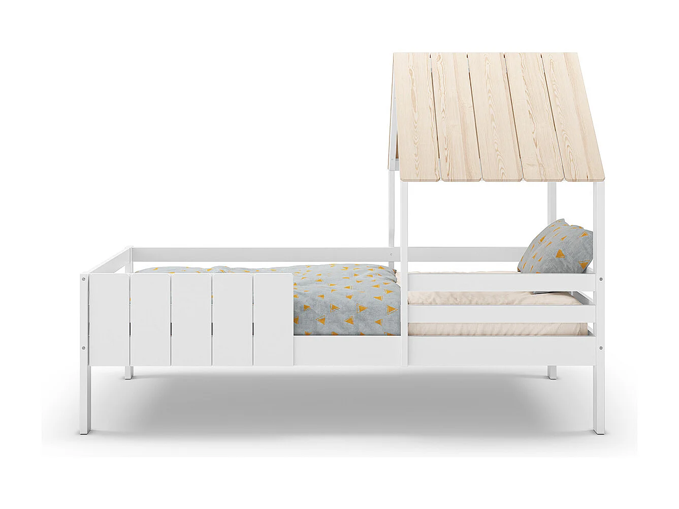 Lit cabane pour enfant coloris blanc, couchage 90 x 190 cm - Longueur 201 x Profondeur 114 x Hauteur 151 cm