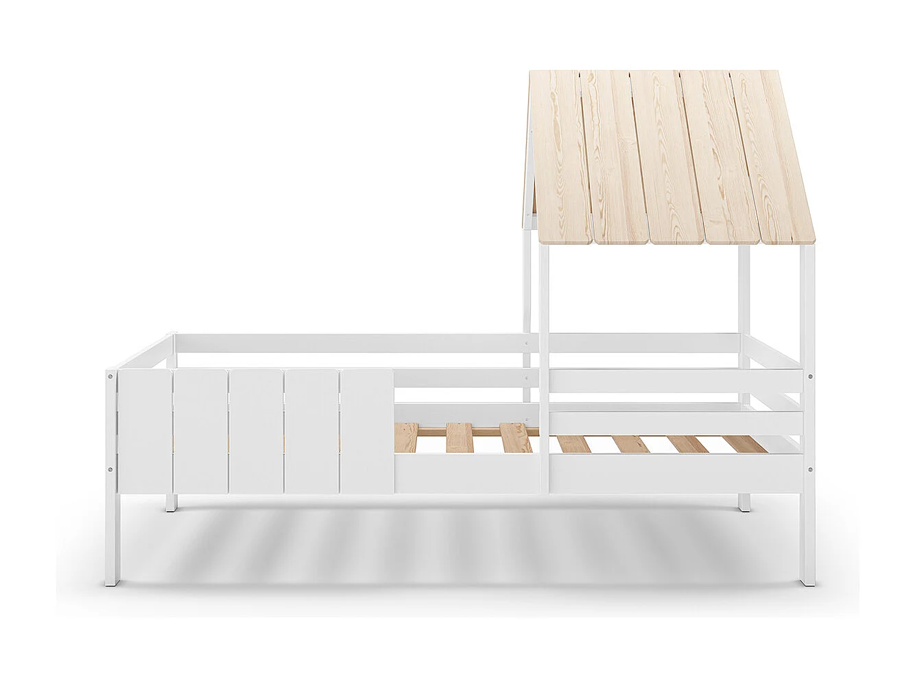 Lit cabane pour enfant coloris blanc, couchage 90 x 190 cm - Longueur 201 x Profondeur 114 x Hauteur 151 cm