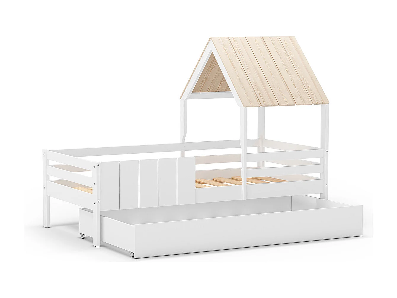Lit cabane pour enfant coloris blanc, couchage 90 x 190 cm - Longueur 201 x Profondeur 114 x Hauteur 151 cm