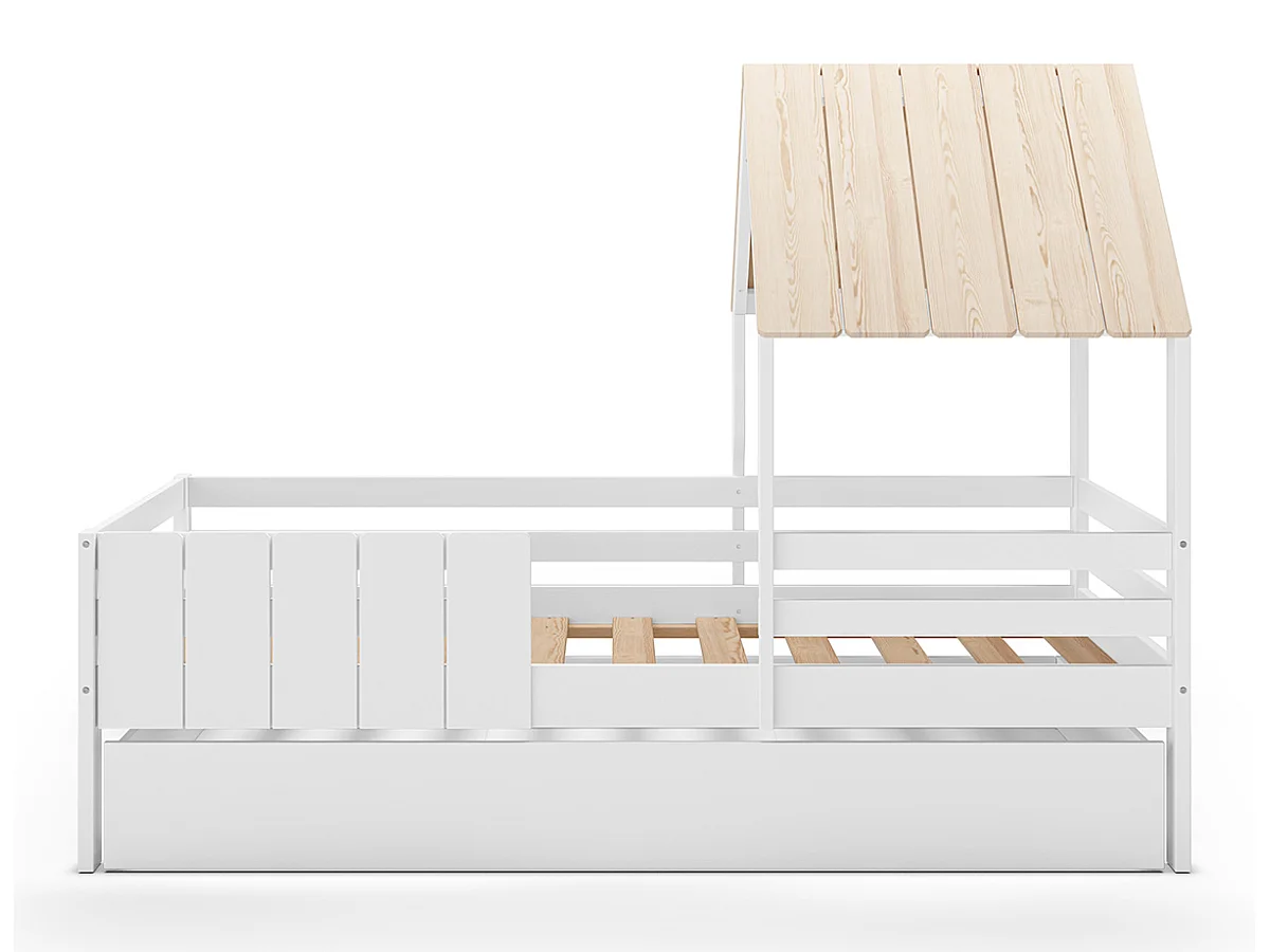 Lit cabane pour enfant coloris blanc, couchage 90 x 190 cm - Longueur 201 x Profondeur 114 x Hauteur 151 cm